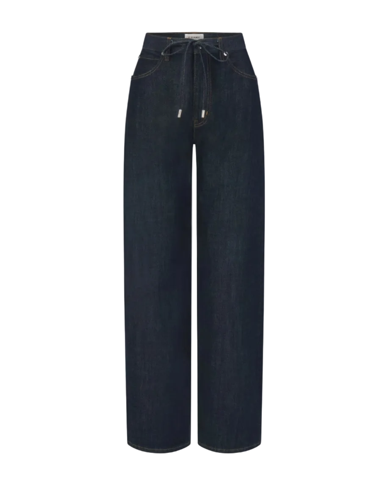 wide leg dark denim with a denim drawstring waist
