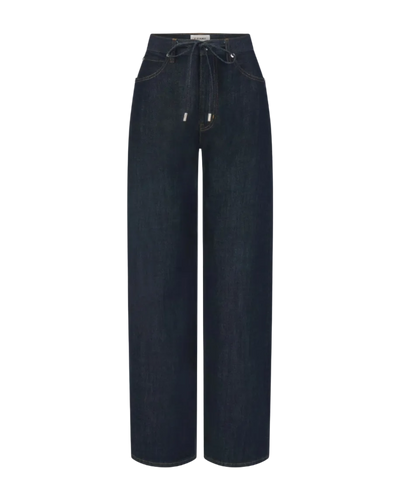 wide leg dark denim with a denim drawstring waist