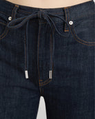 wide leg dark denim with a denim drawstring waist