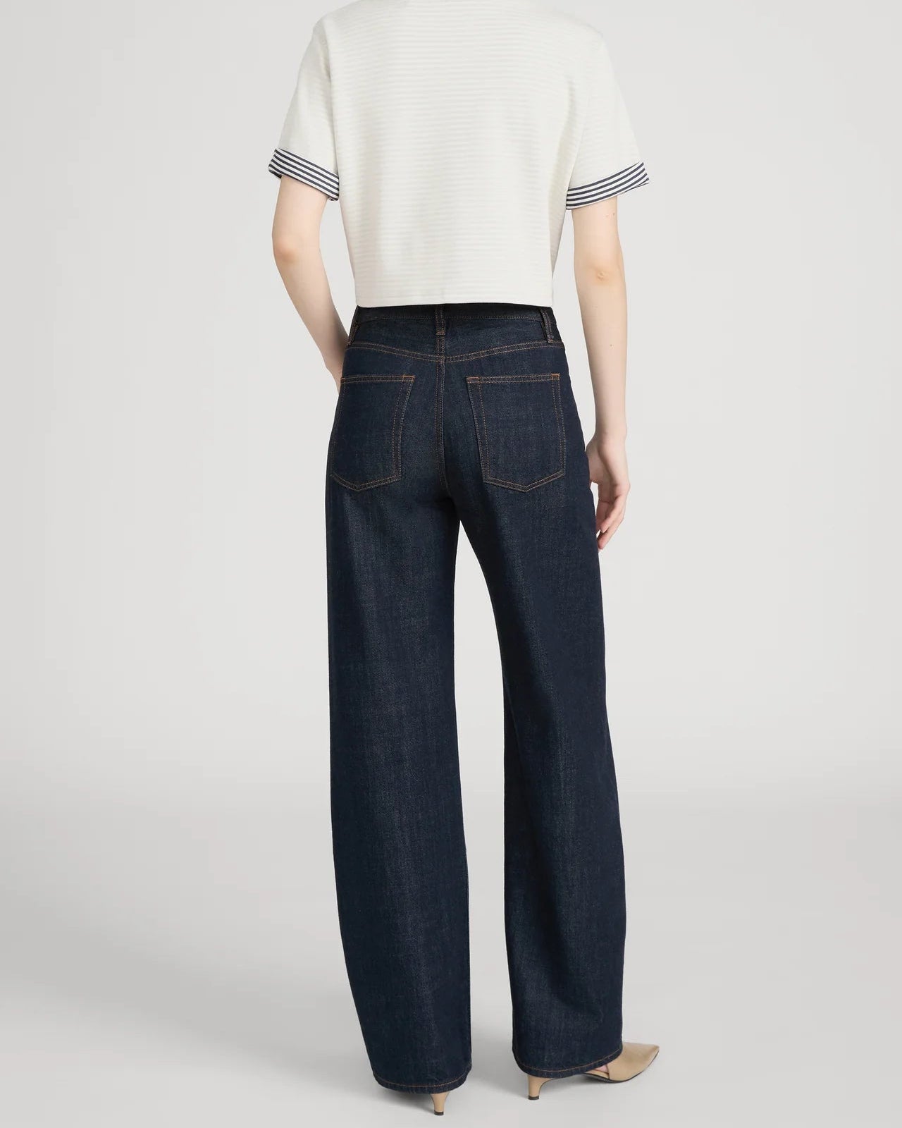 wide leg dark denim with a denim drawstring waist