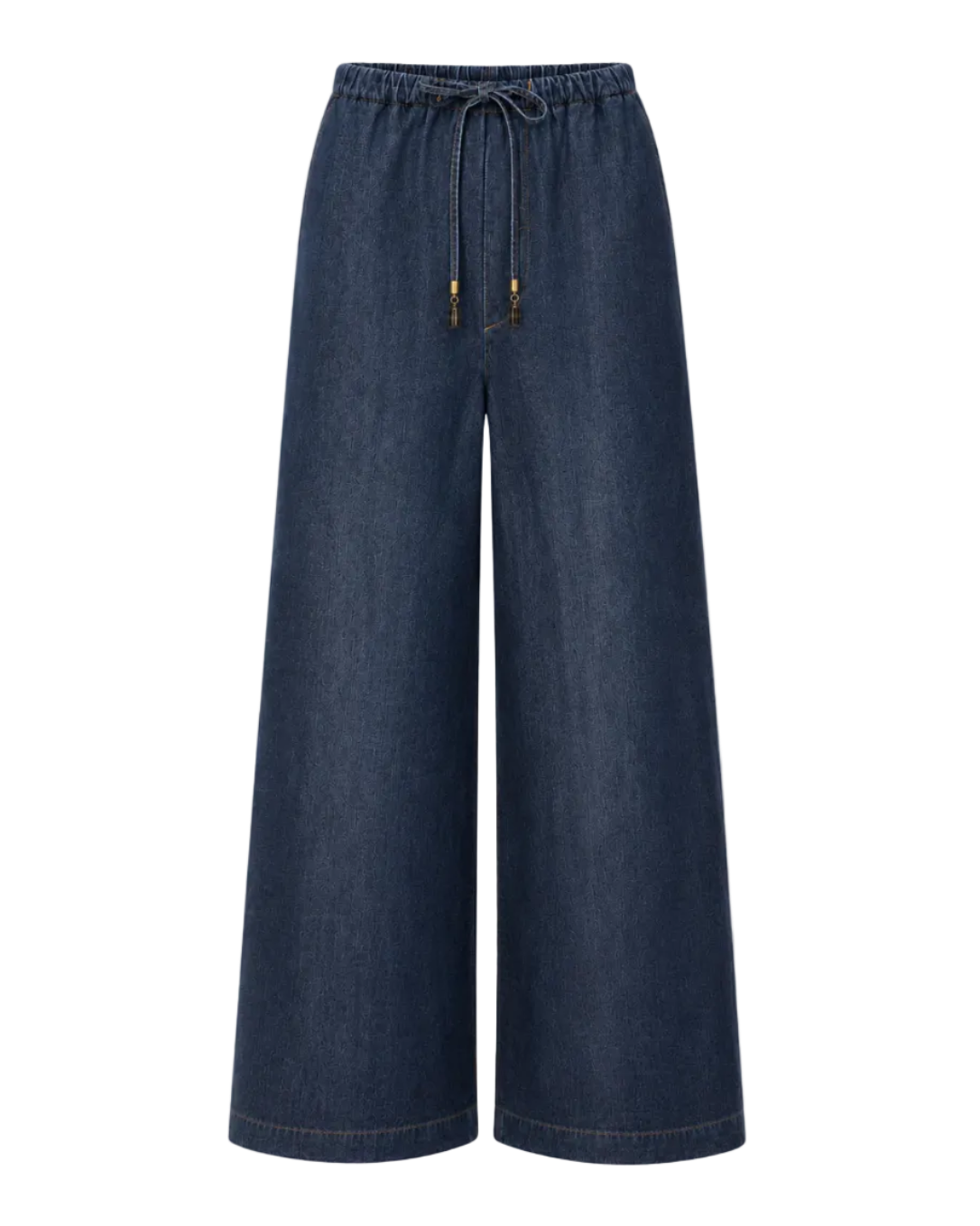 wide leg pull on denim pants with a drawstring