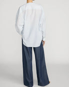 wide leg pull on denim pants with a drawstring