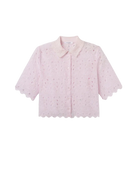 pink short sleeve eyelet blouse