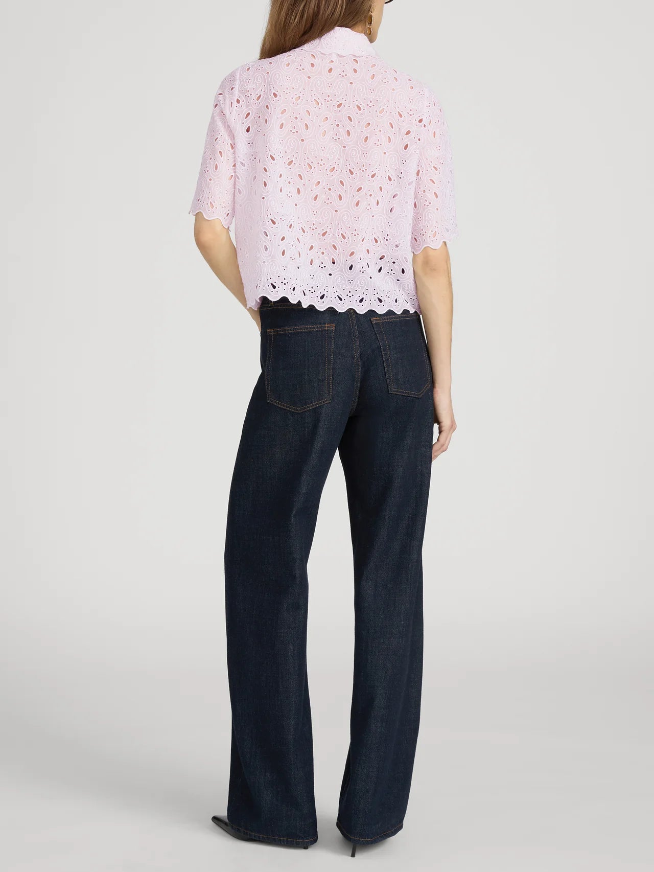 pink short sleeve eyelet blouse