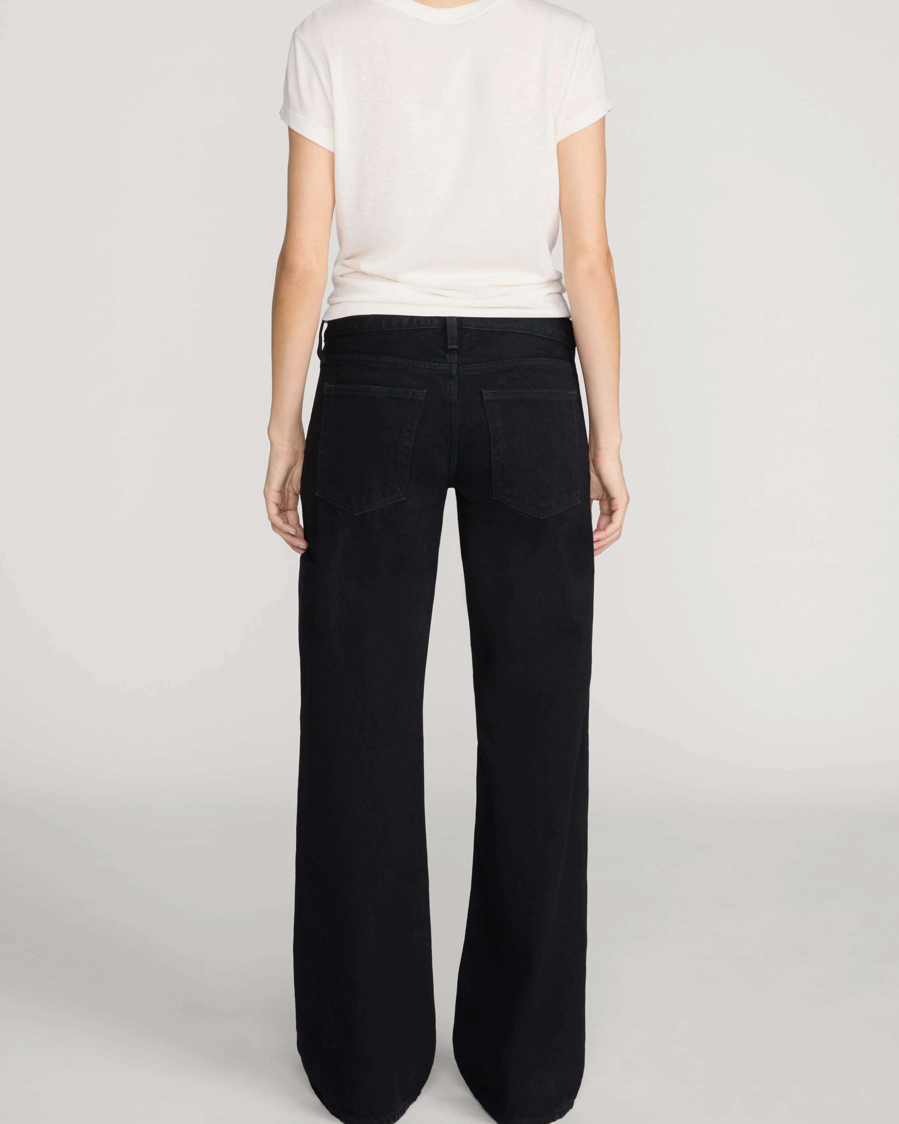 black wide leg low rise denim pant