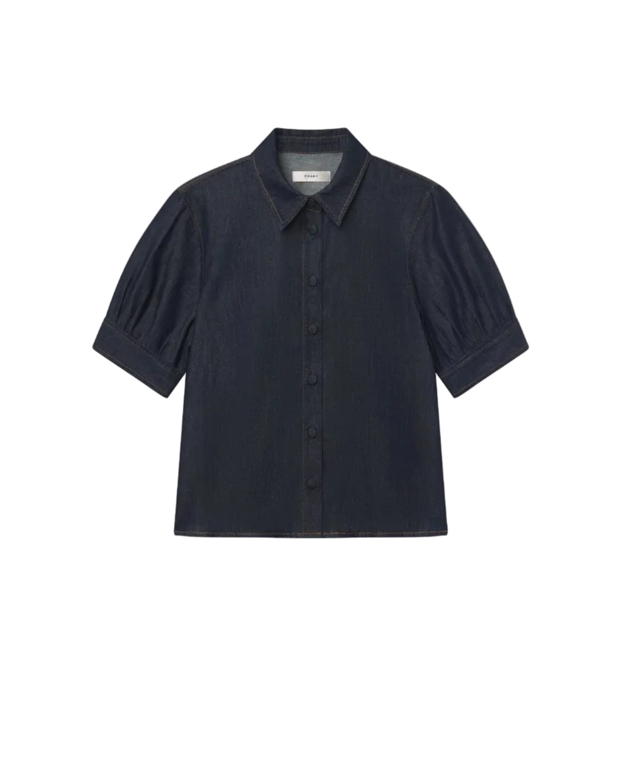 dark denim button up short sleeve shirt
