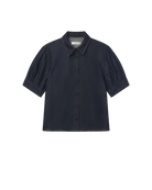 dark denim button up short sleeve shirt