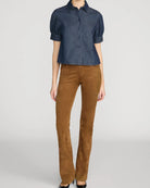 dark denim button up short sleeve shirt