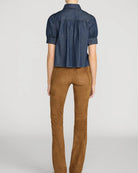 dark denim button up short sleeve shirt