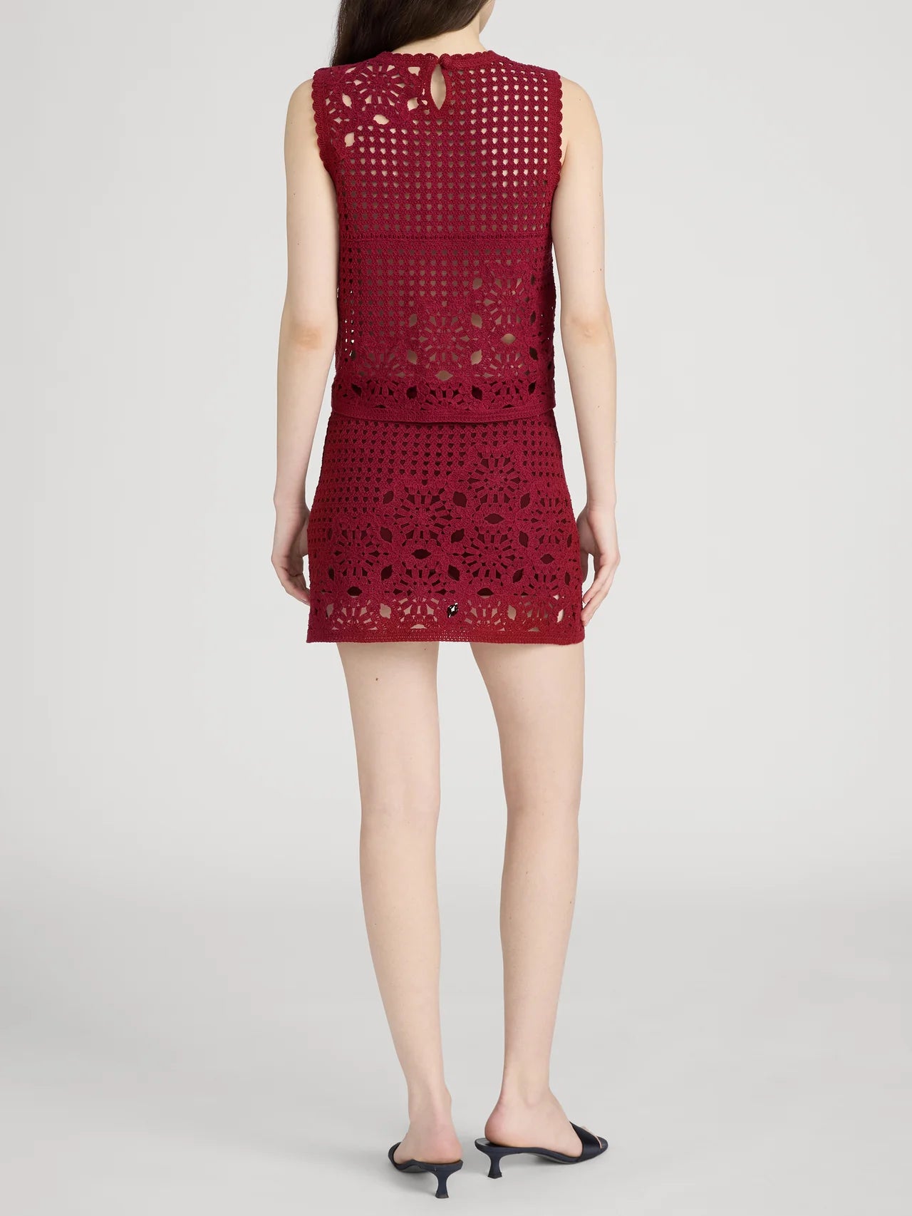 red crochet mini skirt