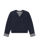 navy crop sweatshirt with stripe detail on inside 