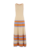maxi knit dress in cream with orange and blue stripes 