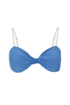 blue bikini top with a twist at the front