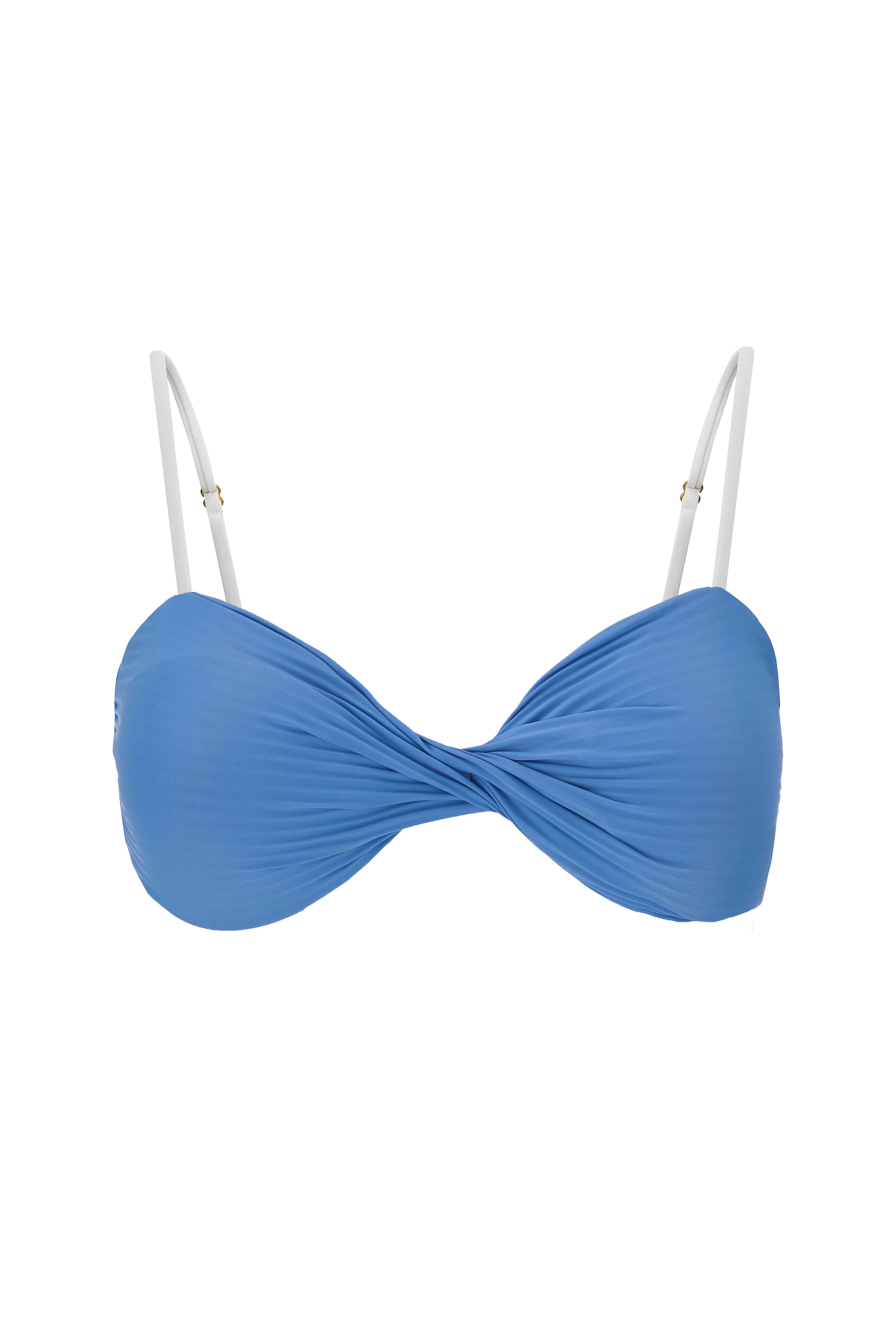 blue bikini top with a twist at the front