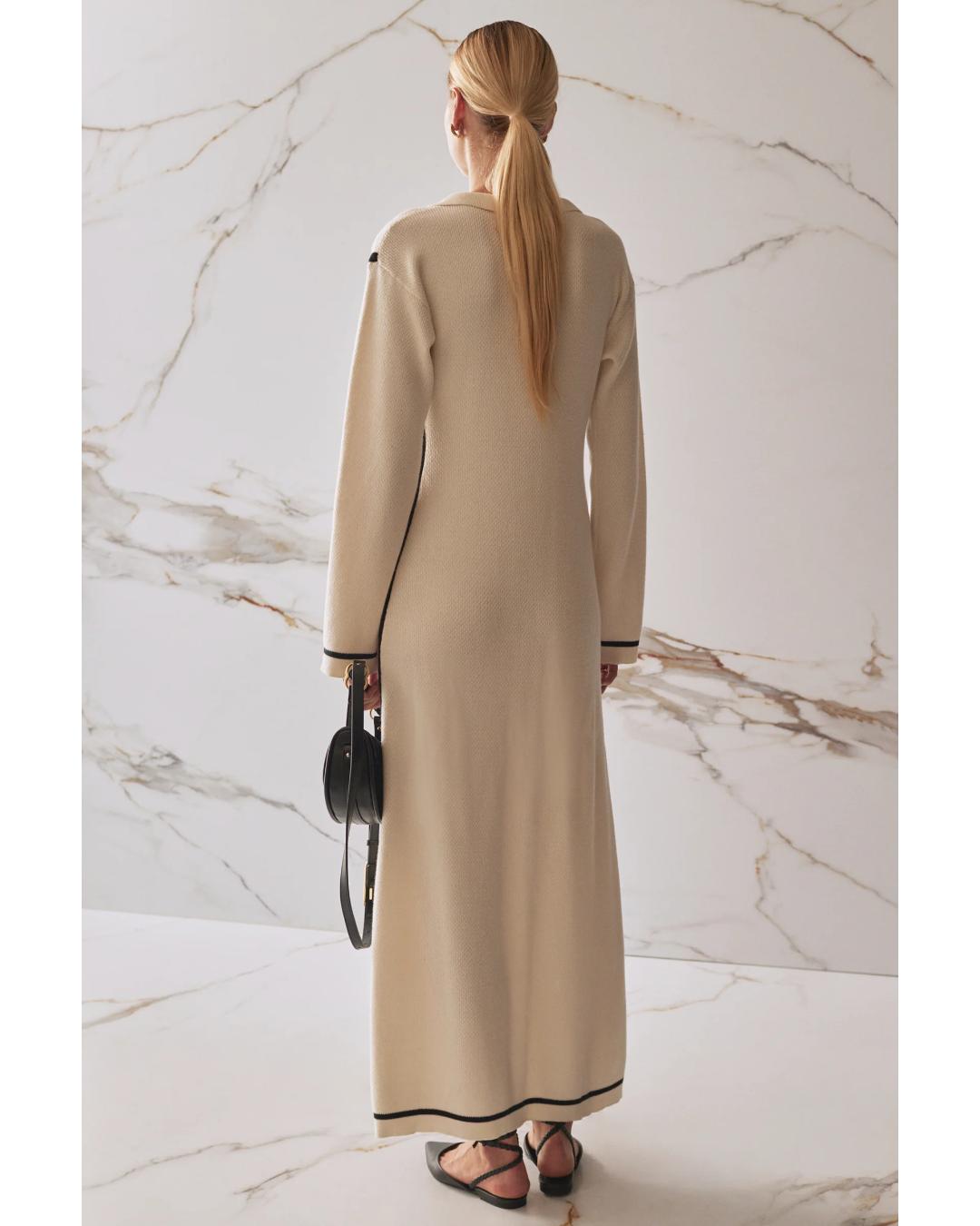 beige knit maxi dress with collar 