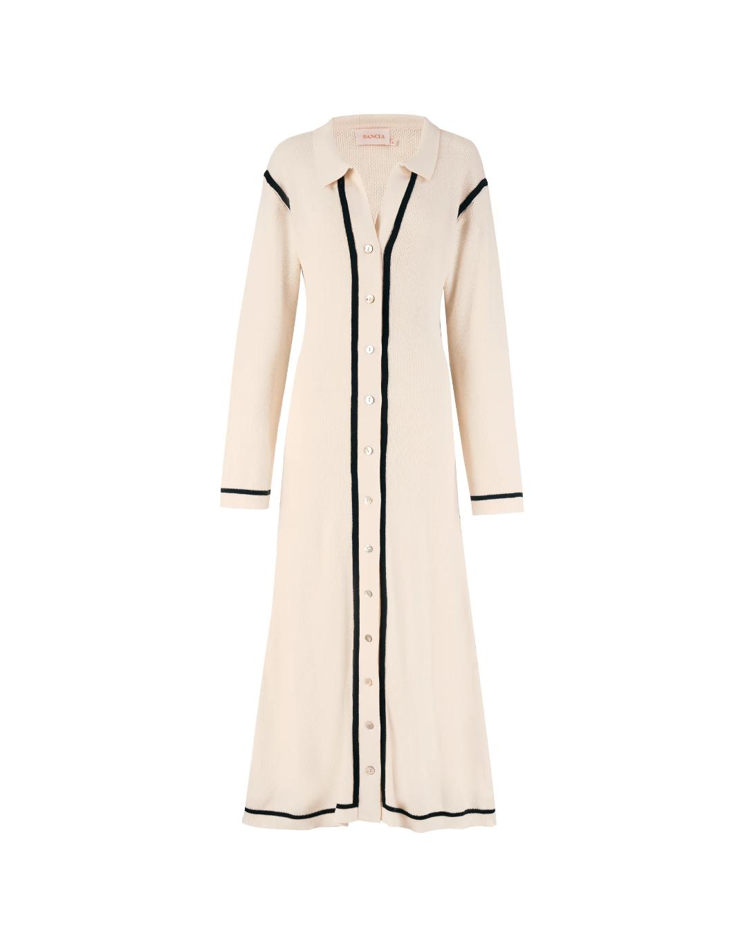beige knit maxi dress with collar 