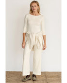 cream boatneck three quarter sleeve shrt
