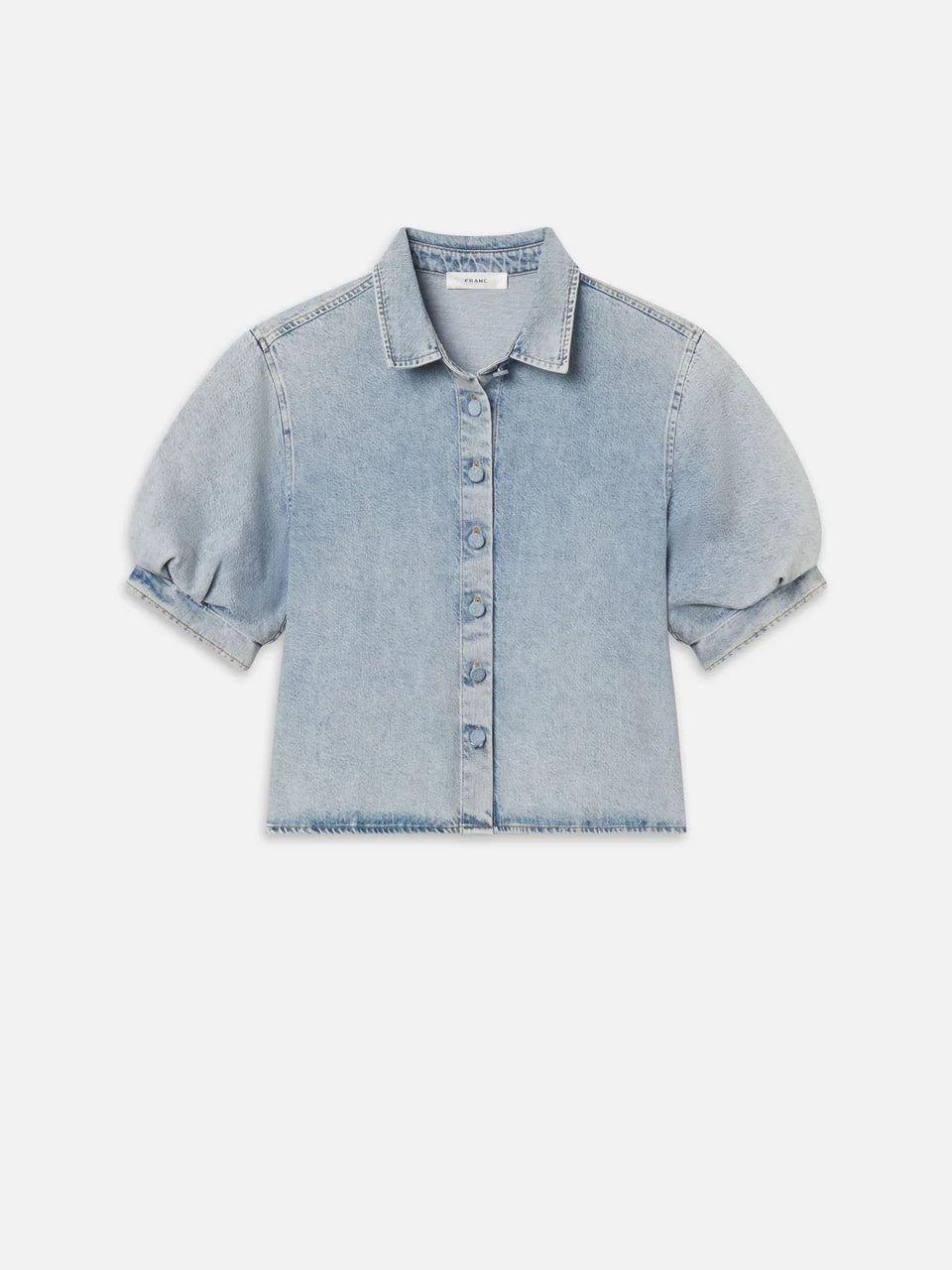 short sleeve denim shirt with a puff sleeve