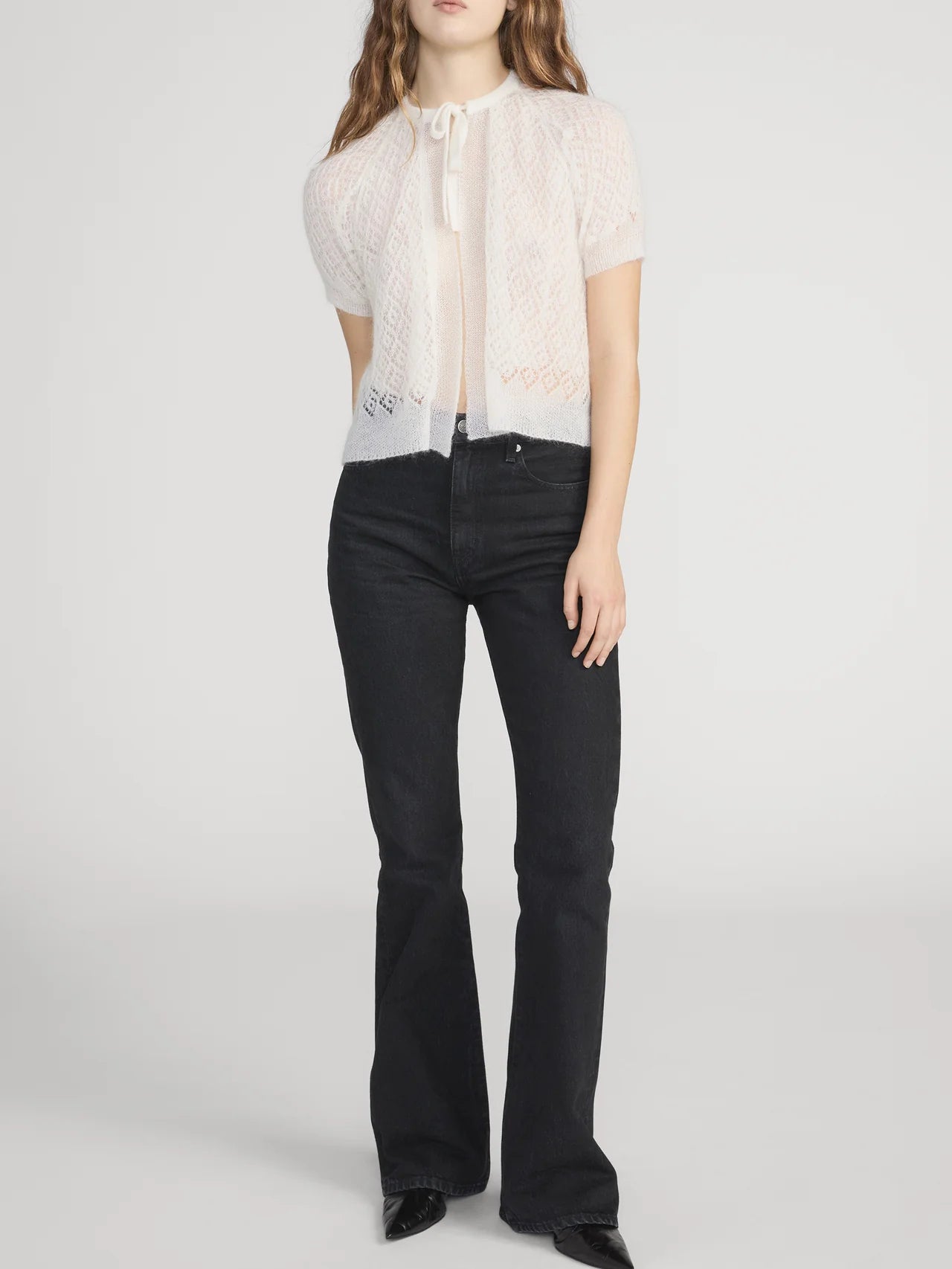 short sleeve knit tie sweater top