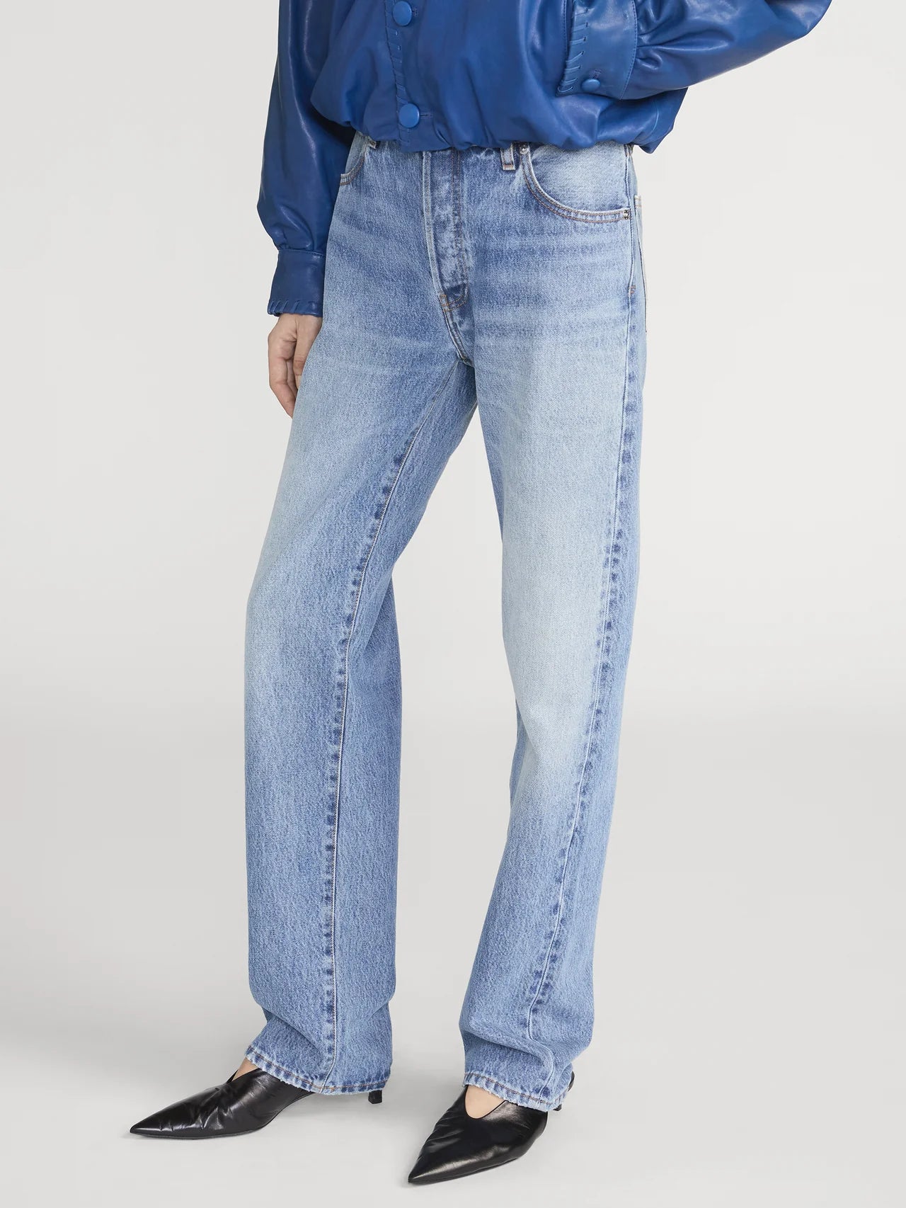 light wash blue denim pants 