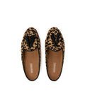 leopard print slipper shoe with black tassels