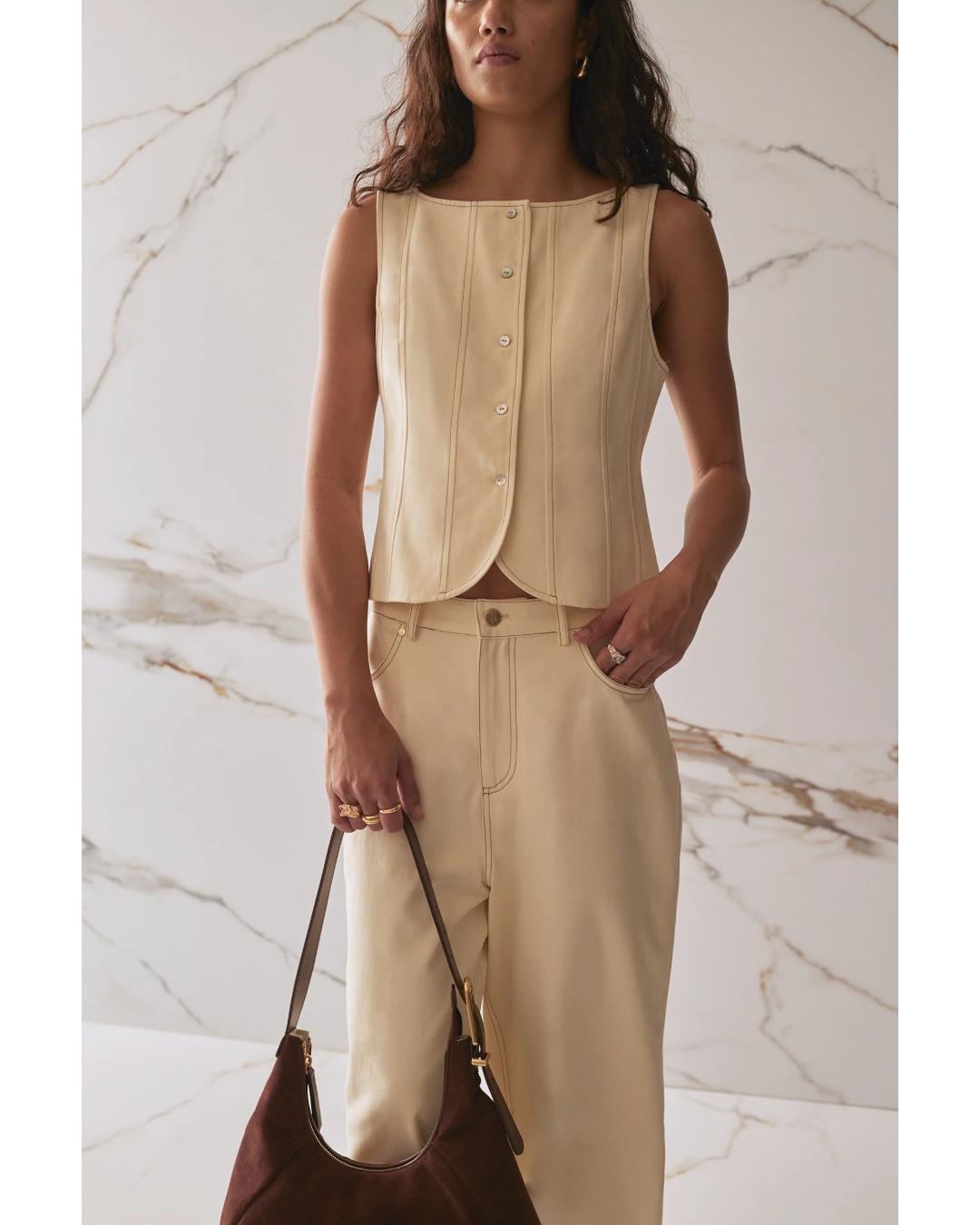 cream structured vest with buttons down