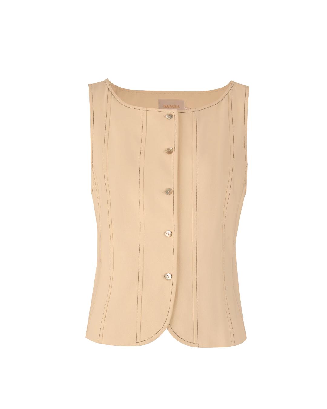 cream structured vest with buttons down