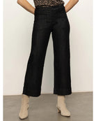 dark wash jeans in a wide leg and cropped 