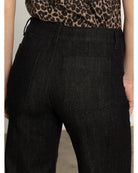 dark wash jeans in a wide leg and cropped 