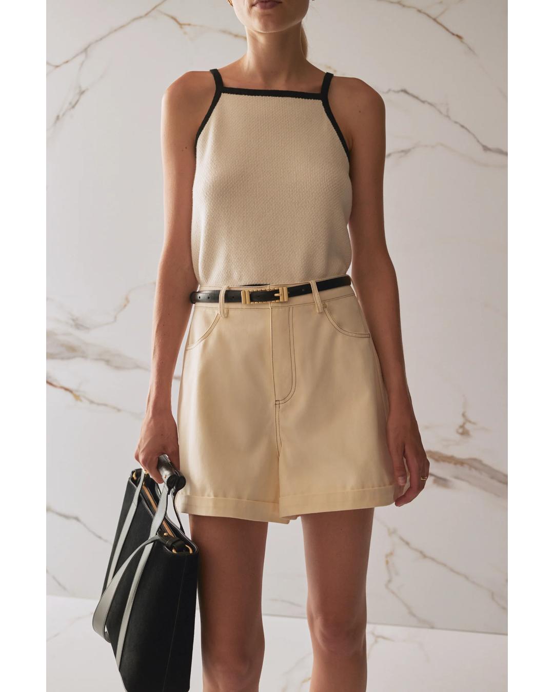 black thin belt with gold square buckle