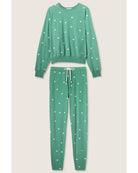 green long sleeve and pants pj set with bears all over 