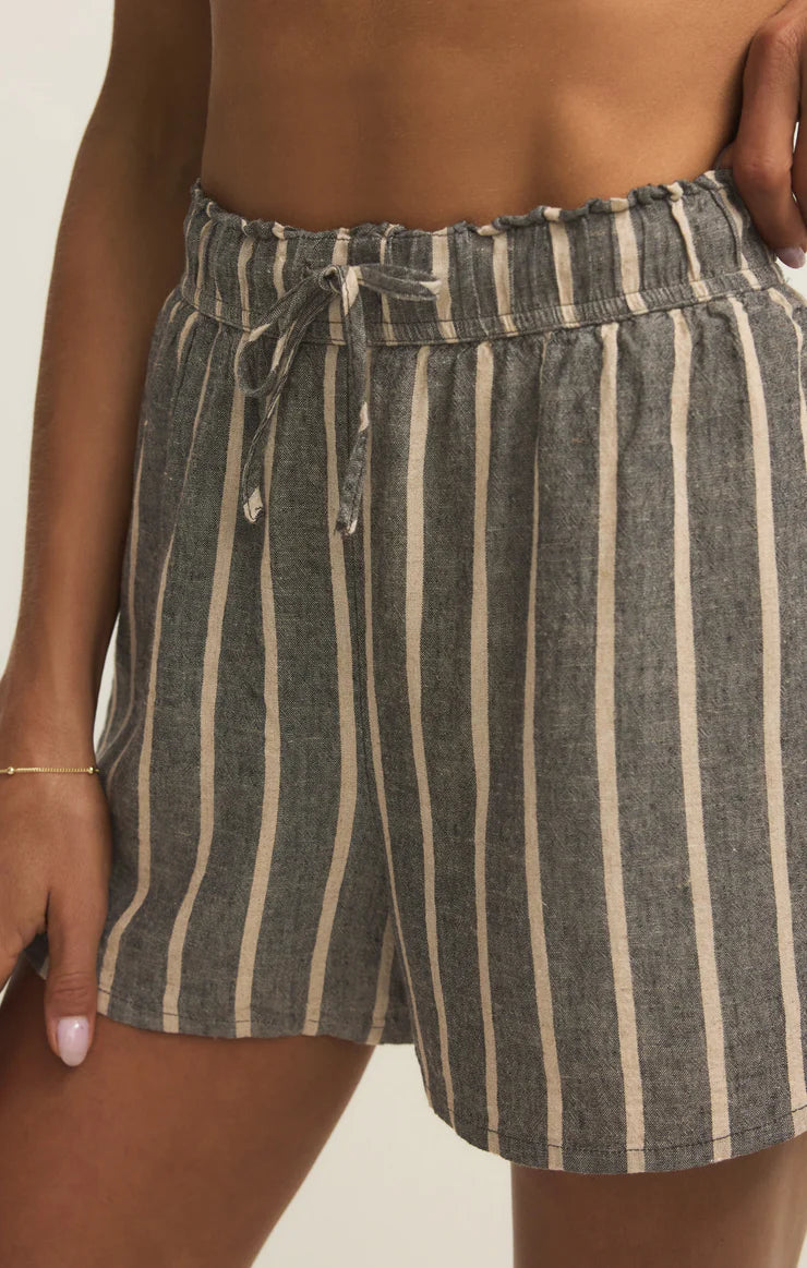 black and beige linen striped short