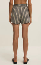 black and beige linen striped short
