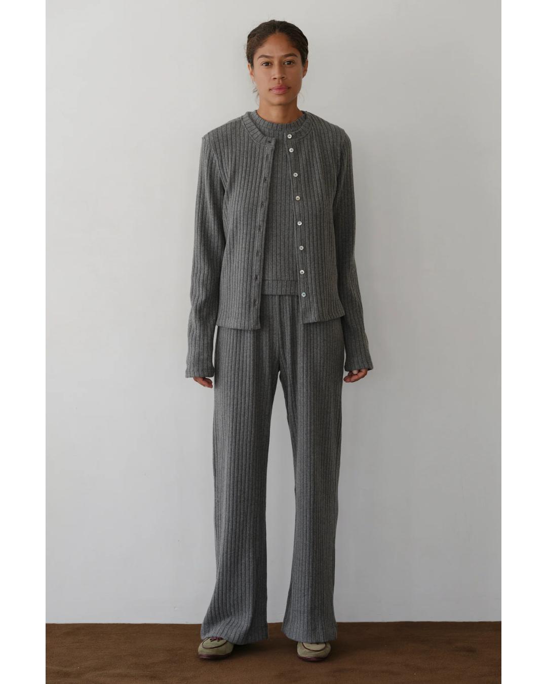 sweater ribbed pants in grey with wide leg