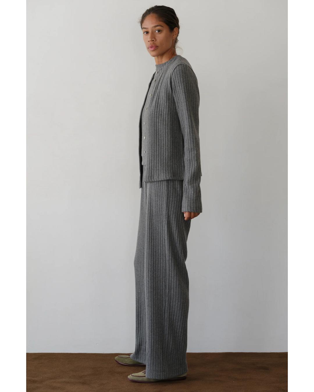 sweater ribbed pants in grey with wide leg
