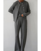 sweater ribbed pants in grey with wide leg