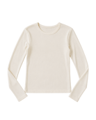 long sleeve top in cream with scalloped edges