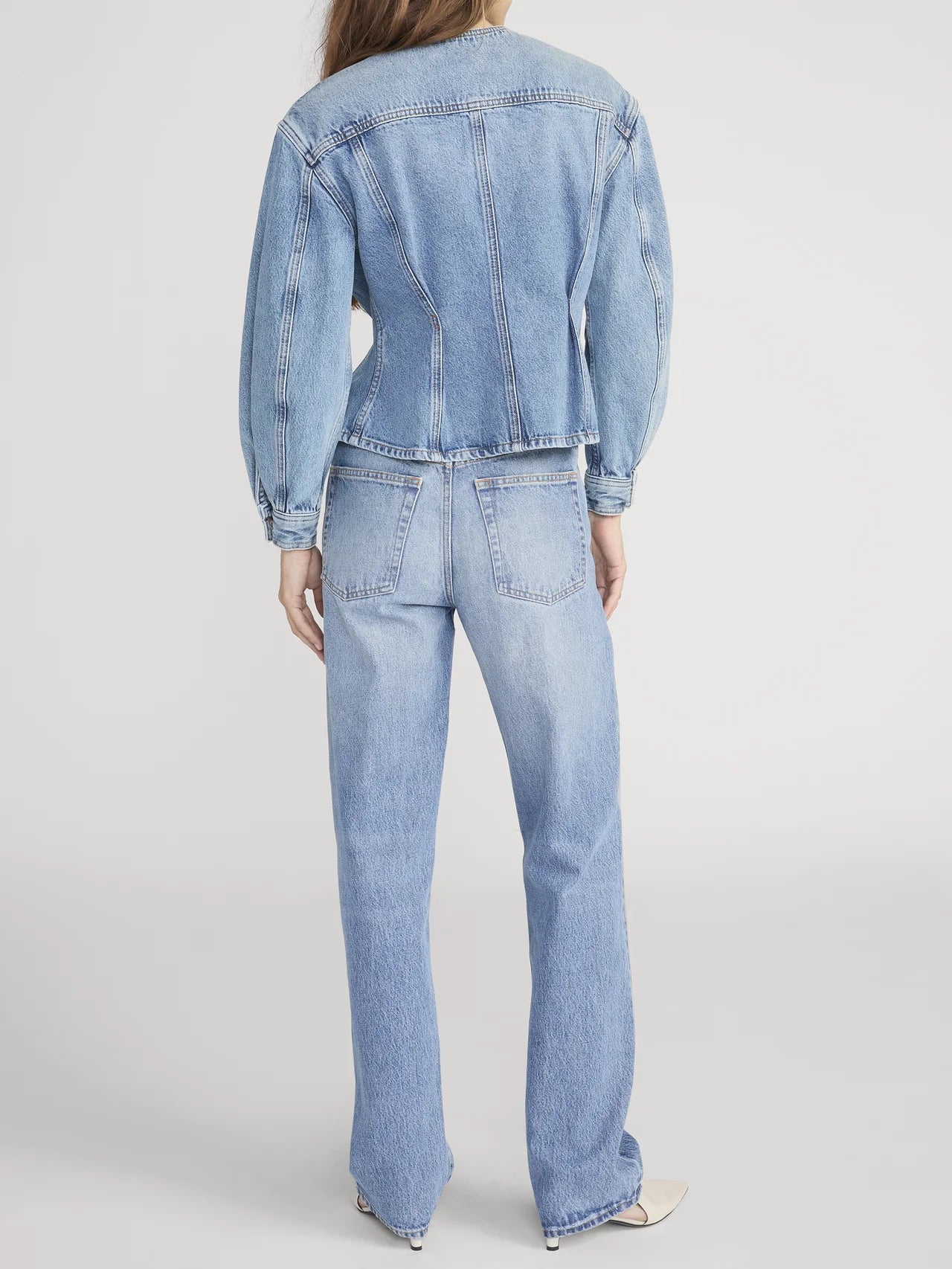 blue jean jacket with a tailored front