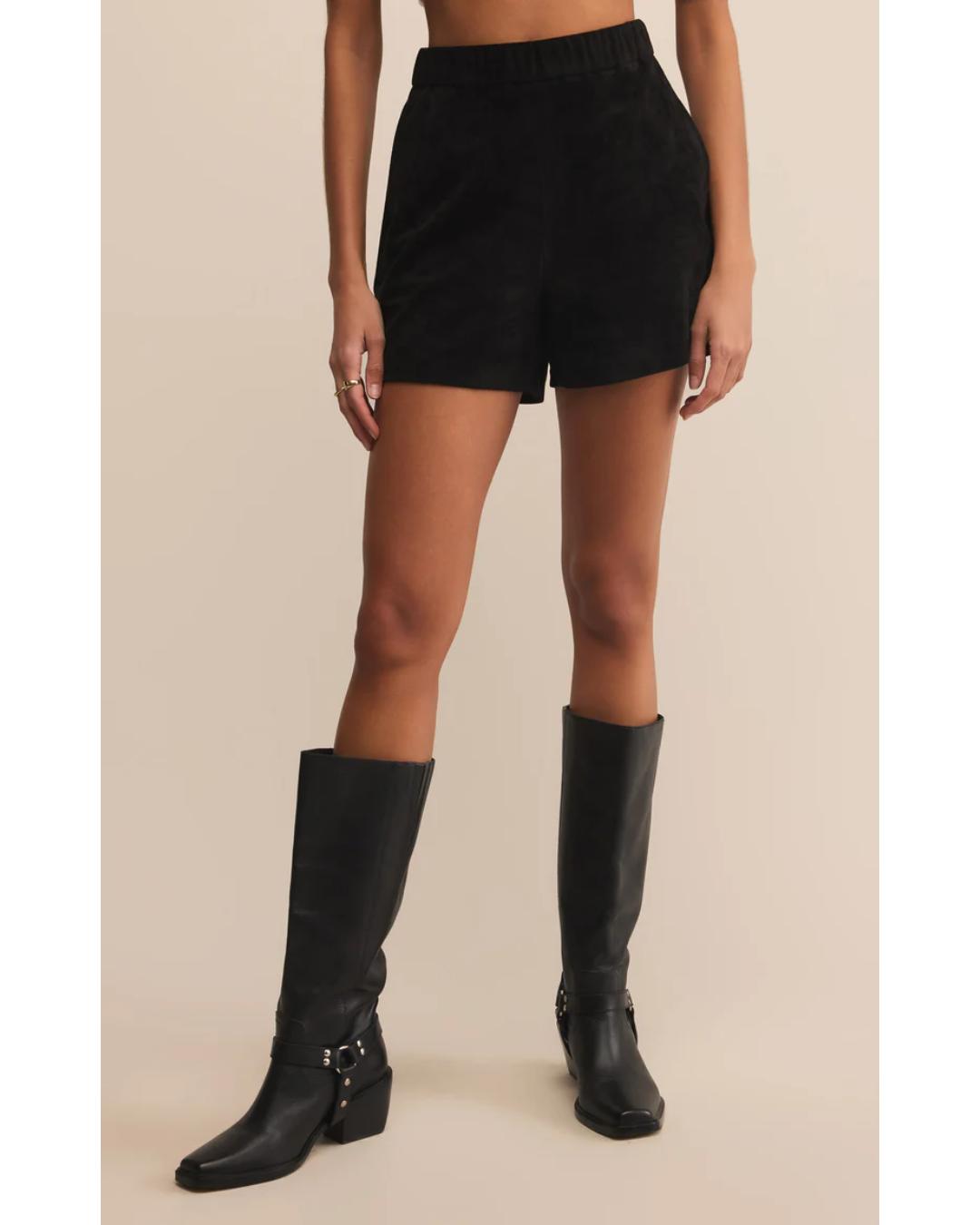 black faux suede shorts