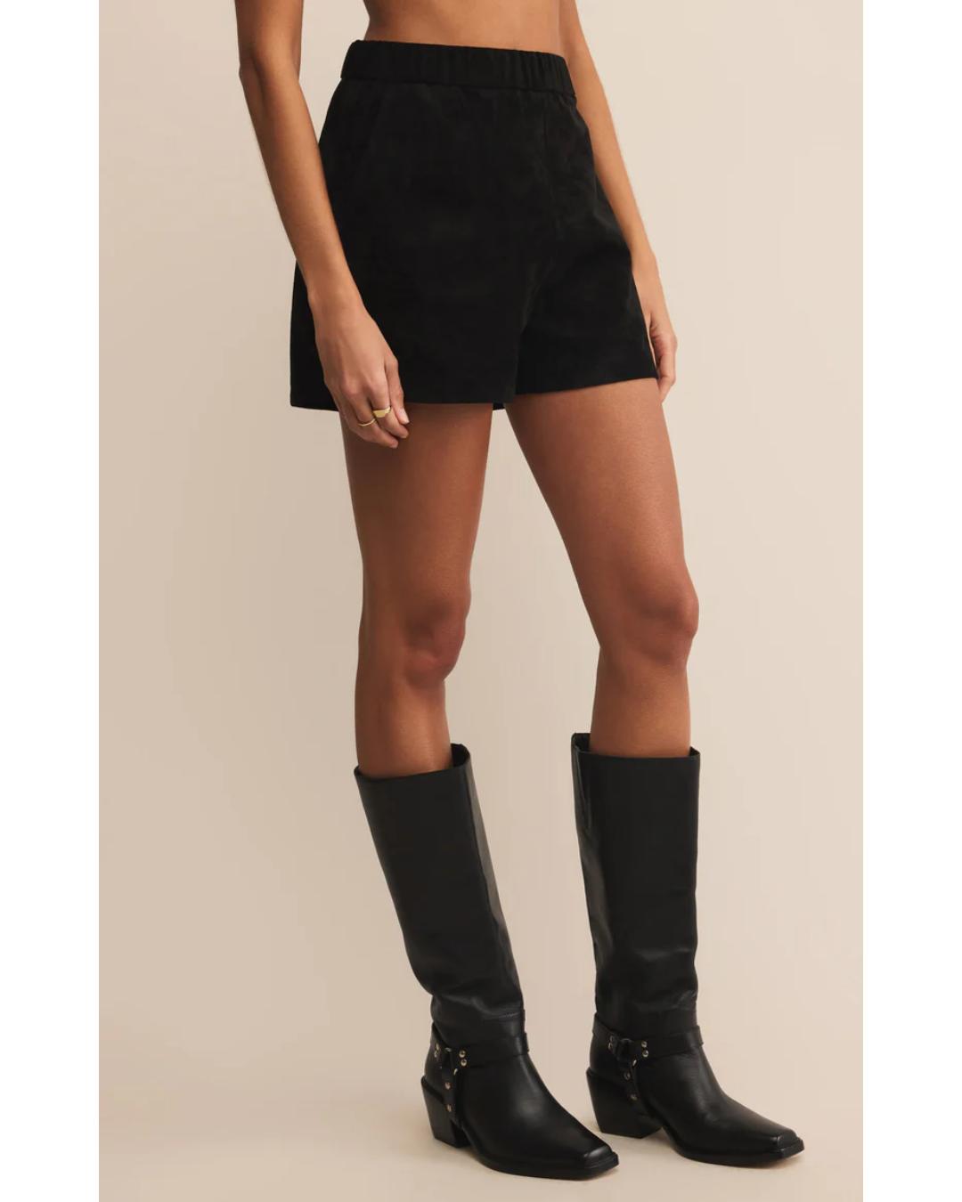 black faux suede shorts