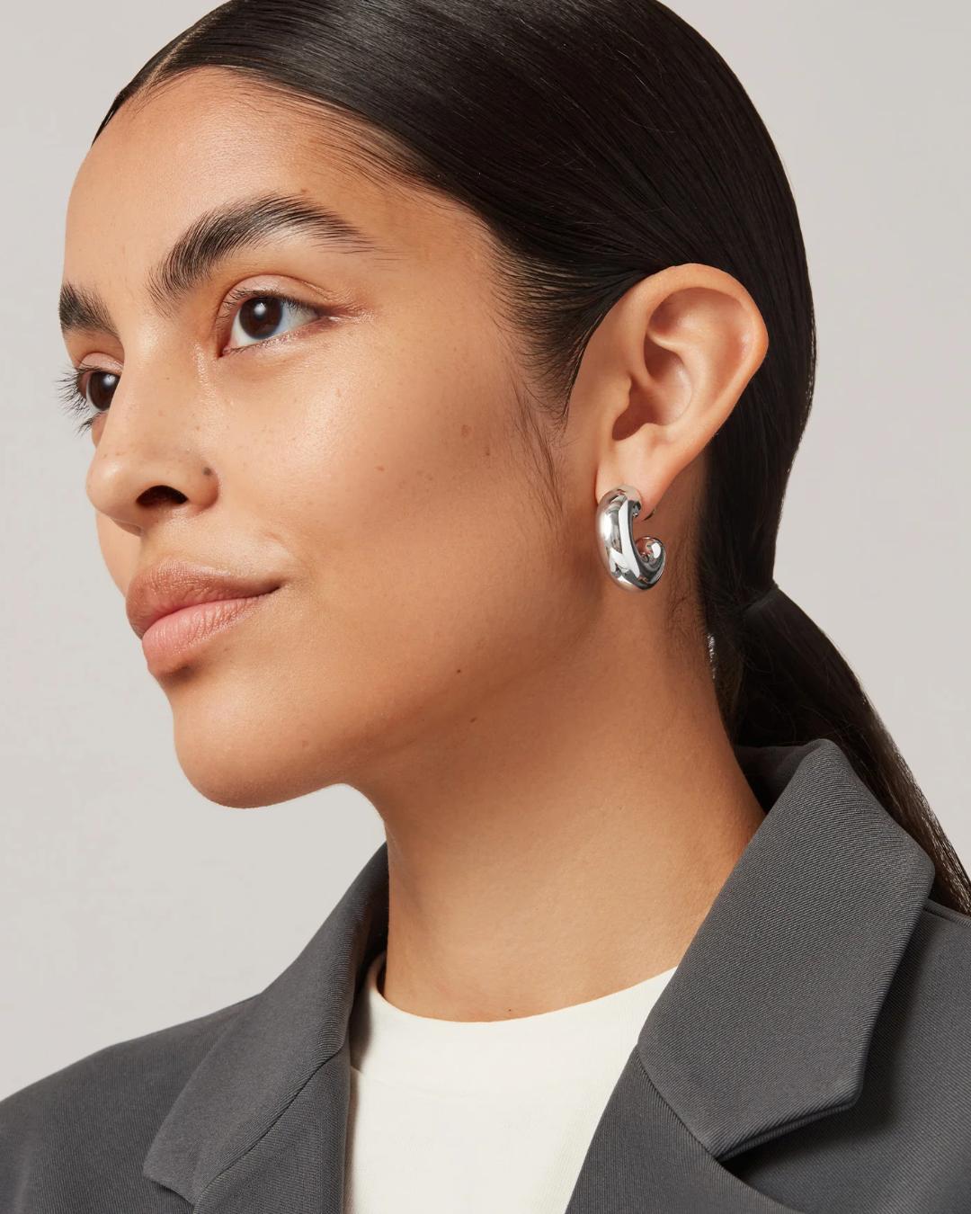large tube hoops in silver