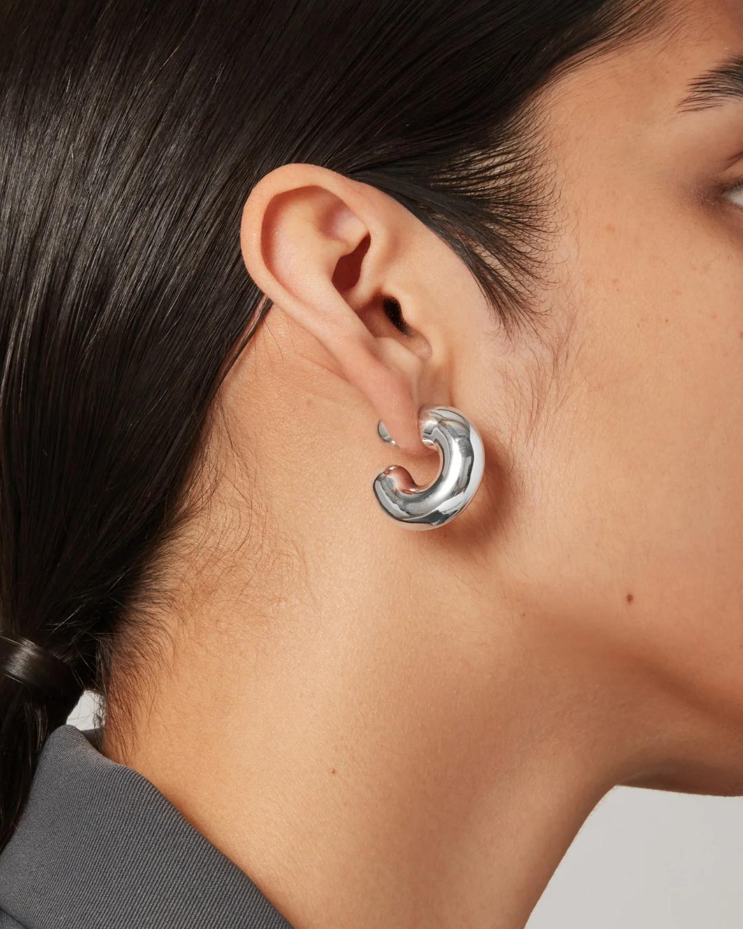 large tube hoops in silver