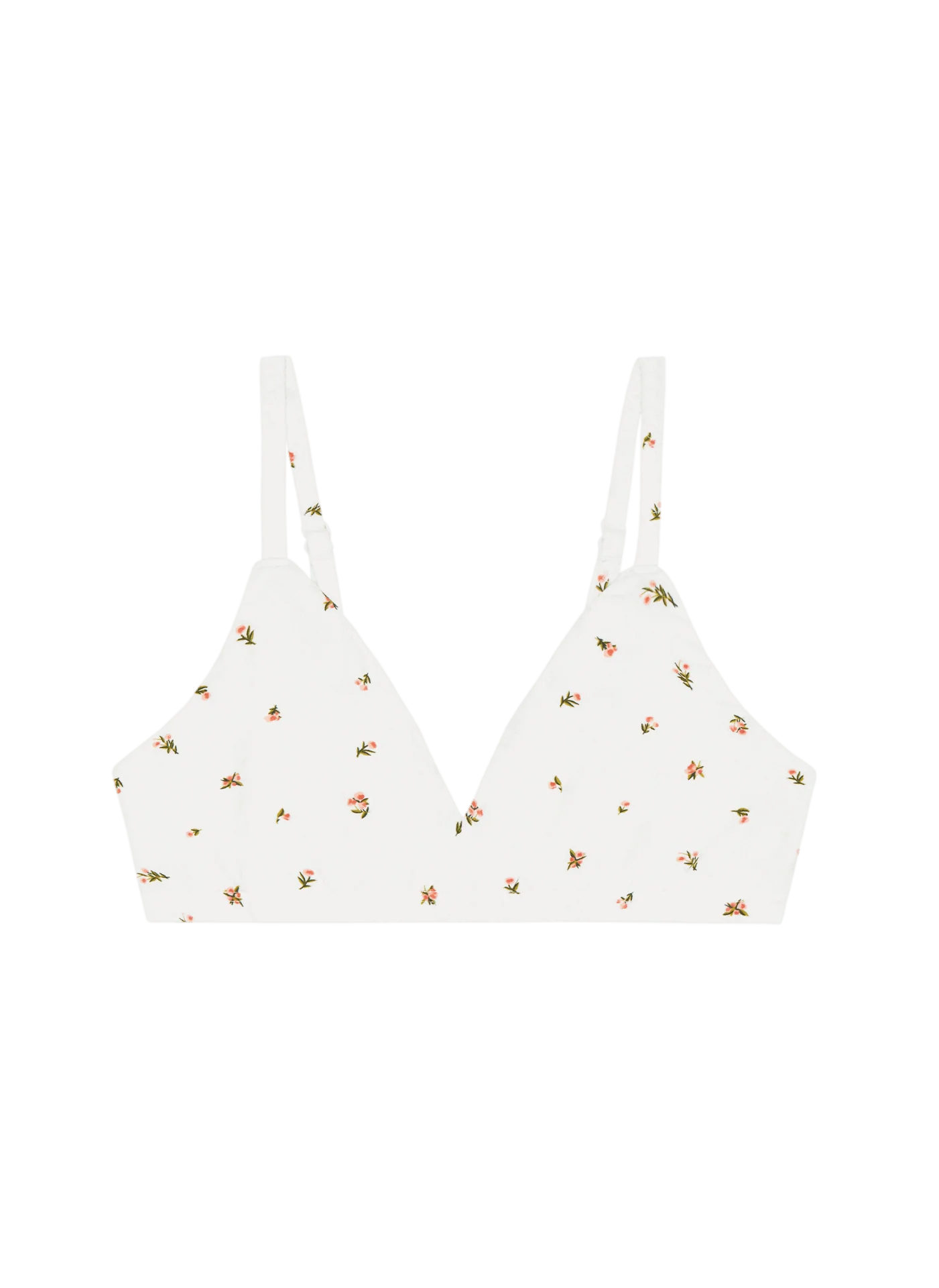 white triangle bra with a floral print