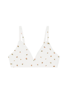 white triangle bra with a floral print