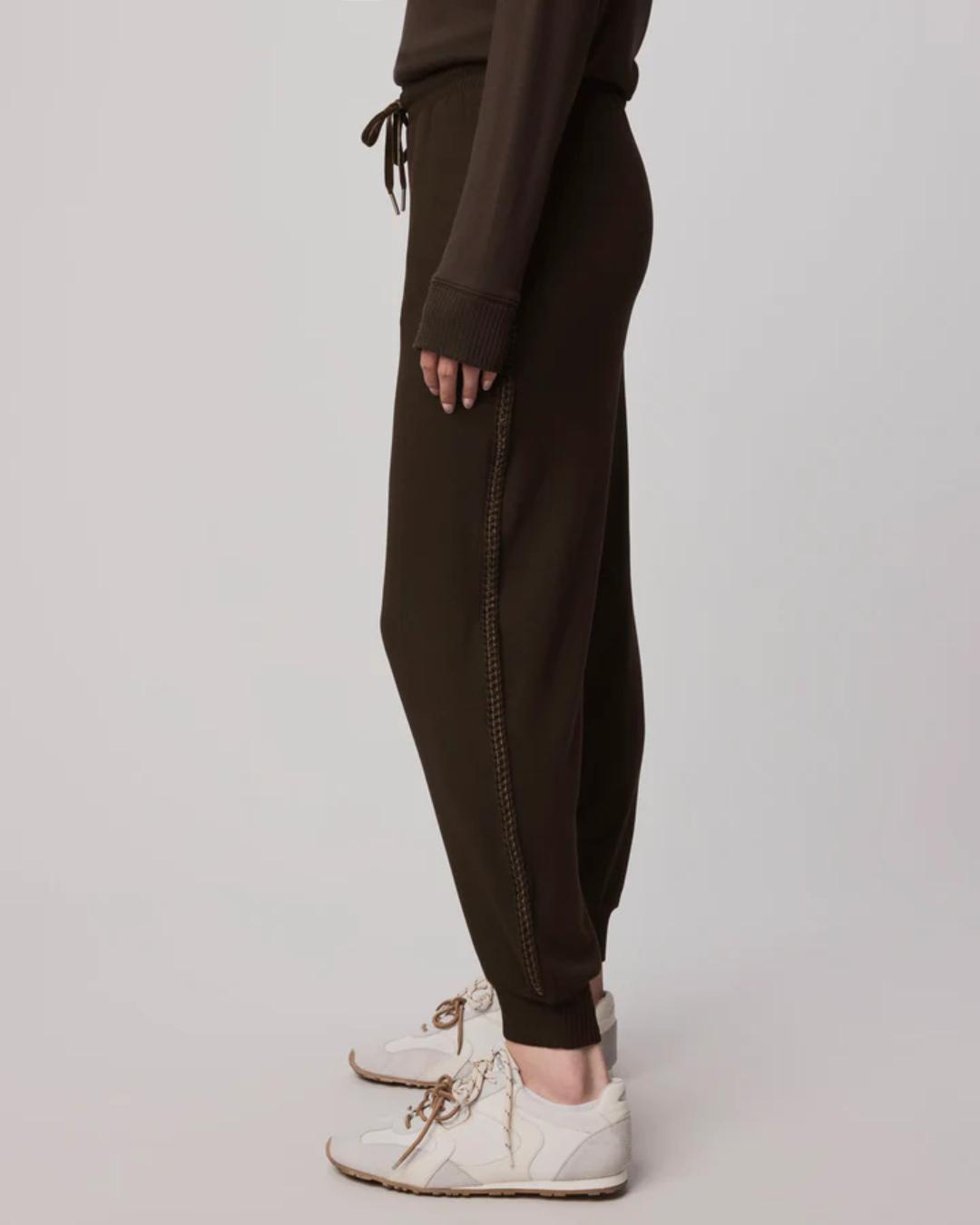 brown joggers with a tie waist 