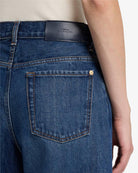 blue denim with a barrel leg