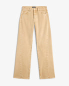 tan denim pants with a relaxed leg