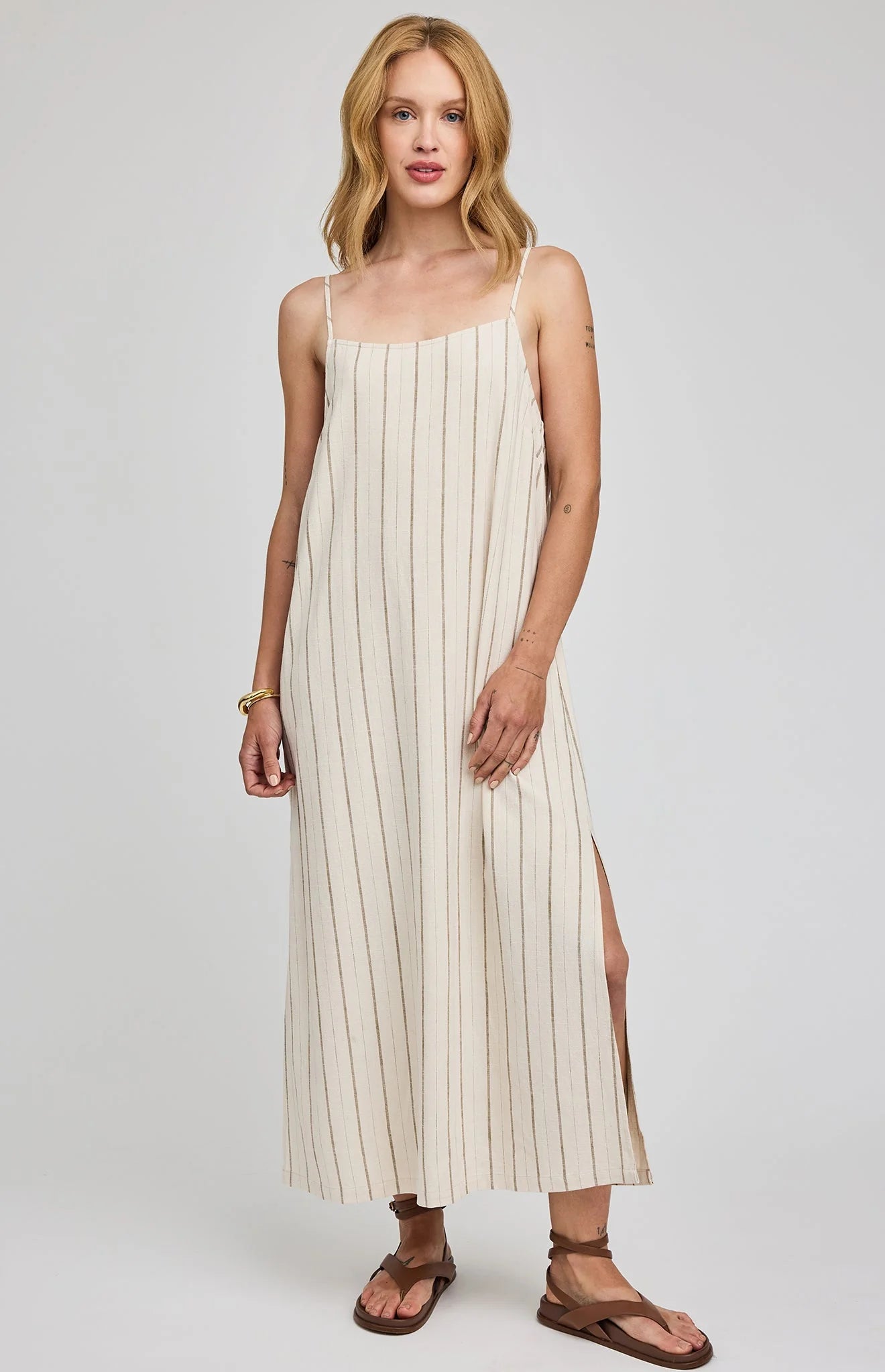 midi dress in cream with stripes