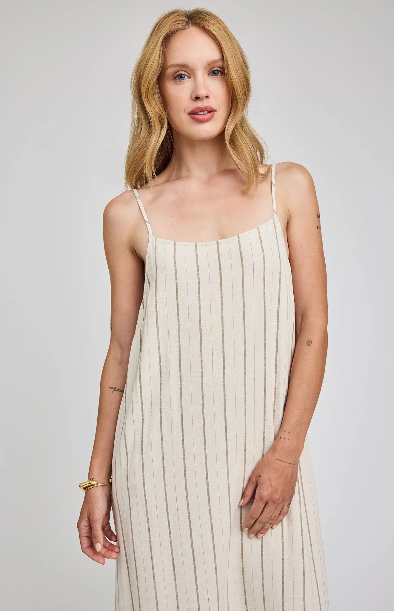midi dress in cream with stripes