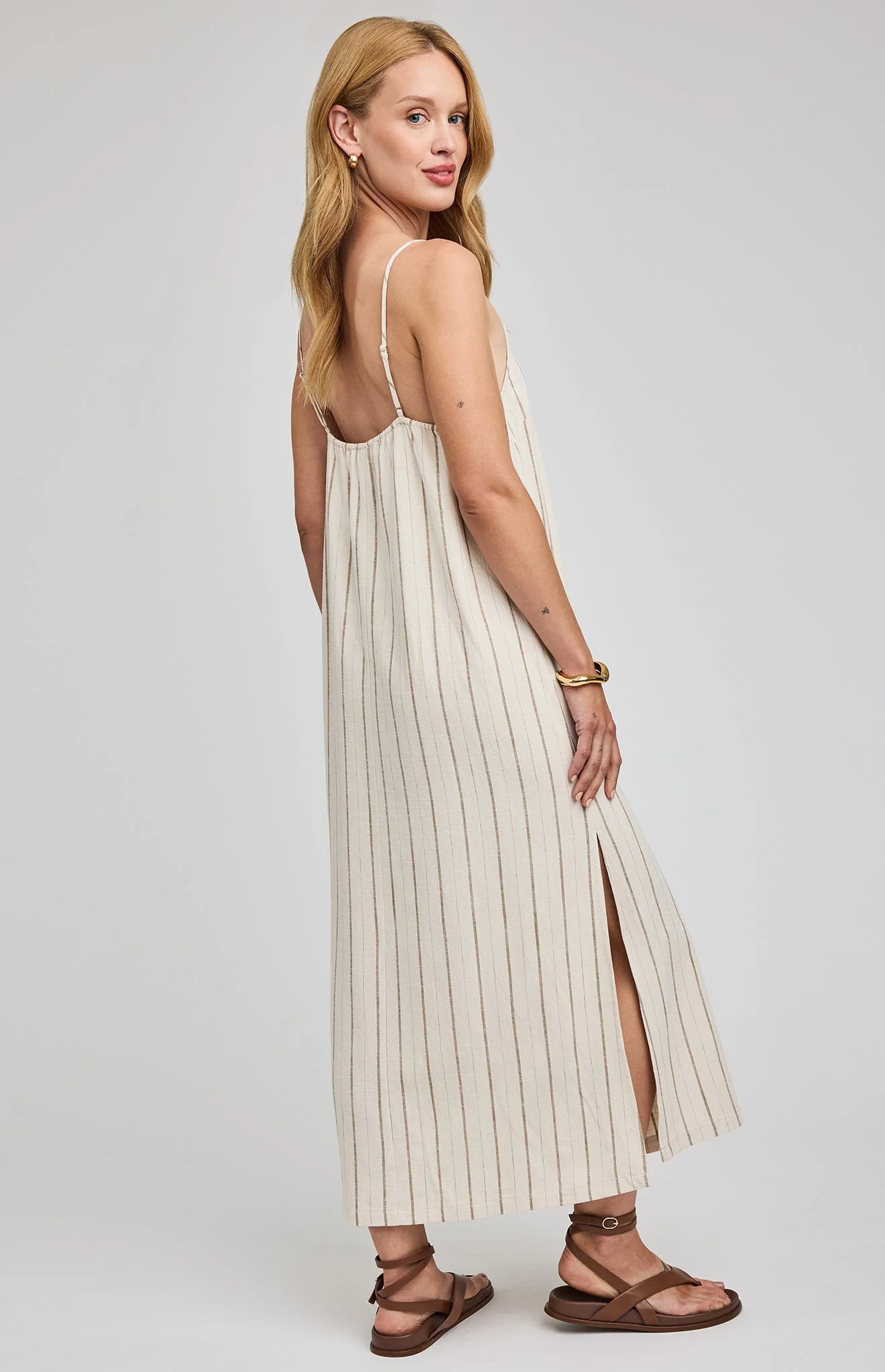 midi dress in cream with stripes